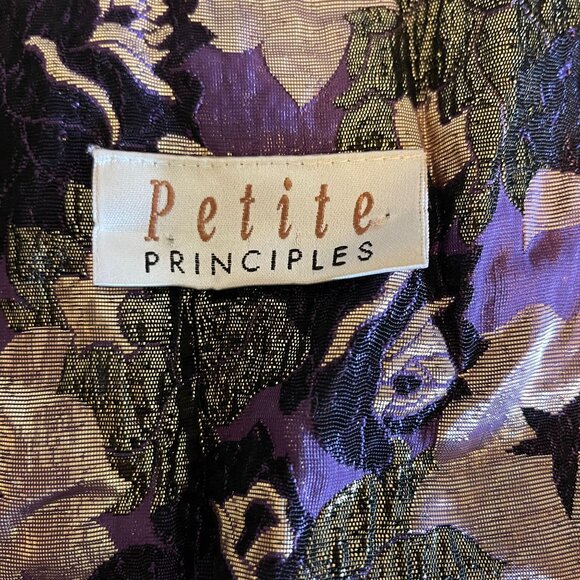 Vtg Petite Principles Floral Metallic Blouse Short Sleeves Button-Up  Size S - Picture 2 of 12